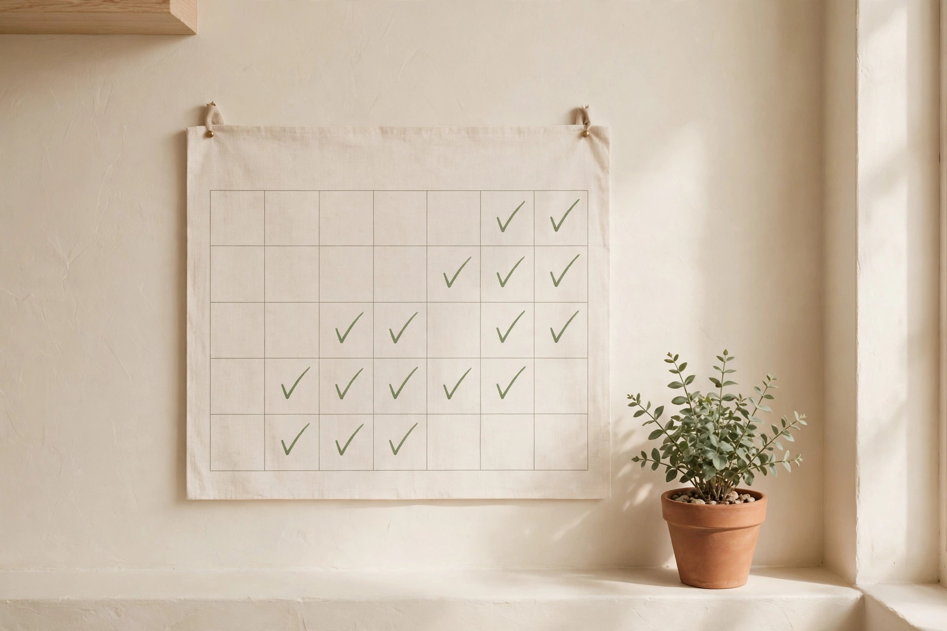 A calendar with decluttering tasks checked off, showing daily progress in the challenge