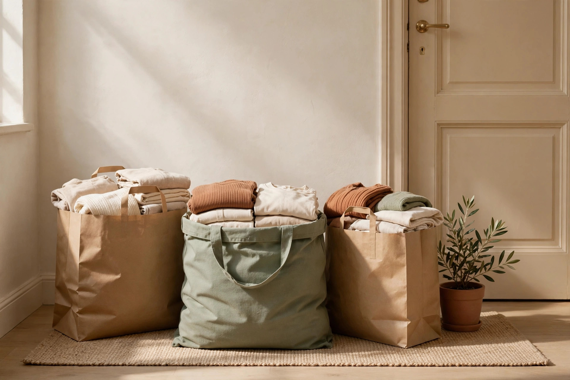 Bagged donations ready for drop-off before the holidays