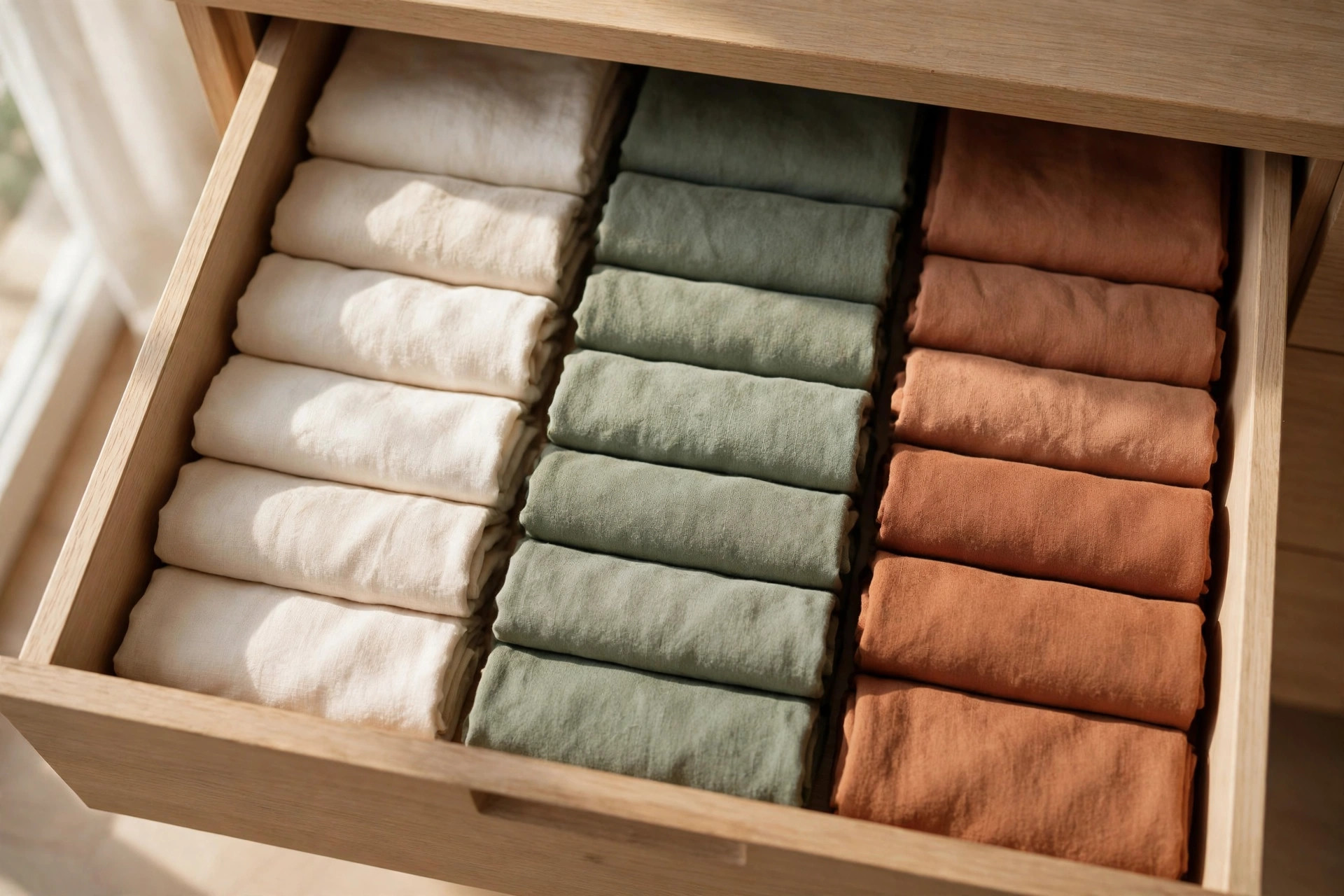 An organized closet with the one-in-one-out rule in practice