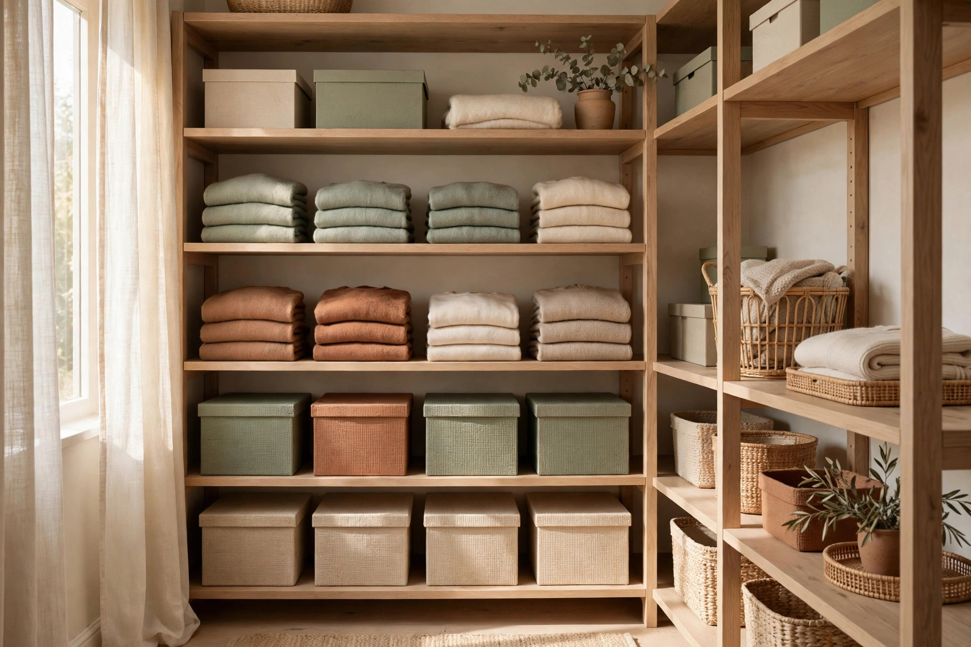 Tidy small walk-in closet with all zones in place after a weekly reset